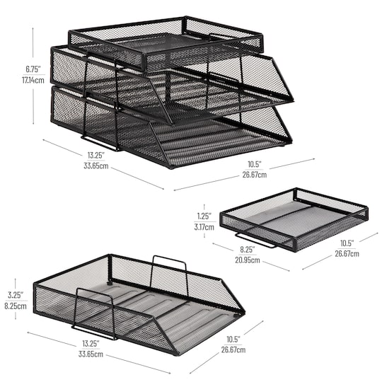 Mind Reader 2 Tier Paper Tray with Top Supply Compartment, Desktop File Organizer, Metal Mesh, Black